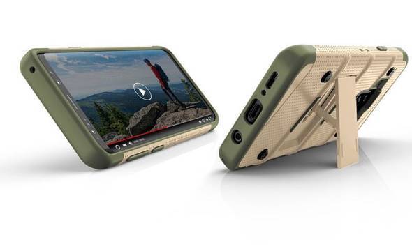 Zizo Bolt Cover - Pancerne etui Samsung Galaxy S9 ze szkłem 9H na ekran + podstawka & uchwyt do paska (Desert Tan/Camo Green) - zdjęcie 5