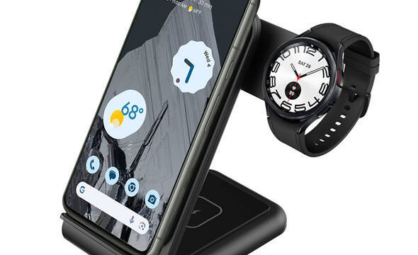 Crong PowerSpot Pivot Stand - Ładowarka bezprzewodowa 3w1 do Samsung & Android, Galaxy Watch i słuchawek TWS (czarny) - zdjęcie 1