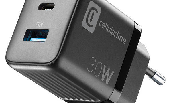 Cellularline Multipower Micro GaN - Ładowarka sieciowa USB-C & USB-A Power Delivery 30W (czarny) - zdjęcie 1