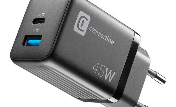 Cellularline Multipower Micro GaN - Ładowarka sieciowa USB-C & USB-A Power Delivery 45W (czarny) - zdjęcie 1