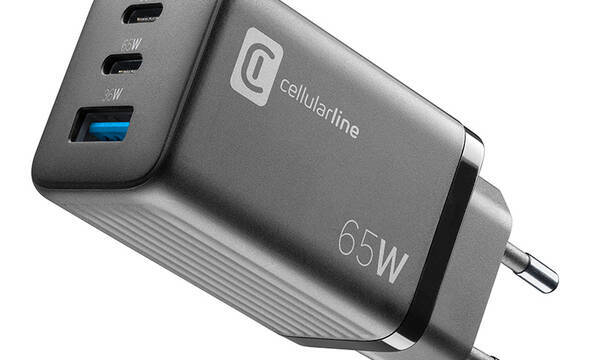 Cellularline Multipower Micro GaN - Ładowarka sieciowa 2x USB-C & USB-A Power Delivery 65W (czarny) - zdjęcie 1