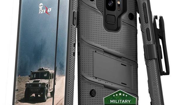 Zizo Bolt Cover - Pancerne etui Samsung Galaxy S9 ze szkłem 9H na ekran + podstawka & uchwyt do paska (Gun Metal Gray) - zdjęcie 1