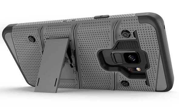 Zizo Bolt Cover - Pancerne etui Samsung Galaxy S9 ze szkłem 9H na ekran + podstawka & uchwyt do paska (Gun Metal Gray) - zdjęcie 4