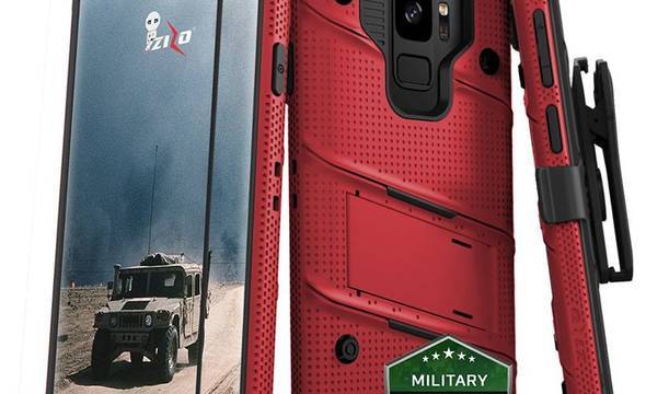 Zizo Bolt Cover - Pancerne etui Samsung Galaxy S9 ze szkłem 9H na ekran + podstawka & uchwyt do paska (Red/Black) - zdjęcie 1