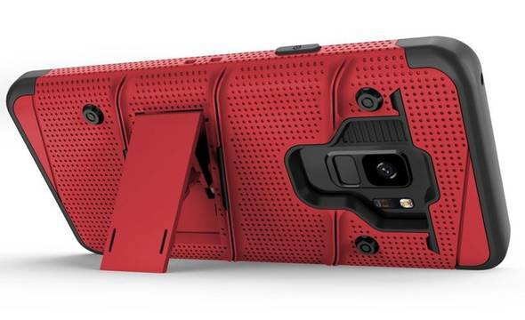 Zizo Bolt Cover - Pancerne etui Samsung Galaxy S9 ze szkłem 9H na ekran + podstawka & uchwyt do paska (Red/Black) - zdjęcie 4