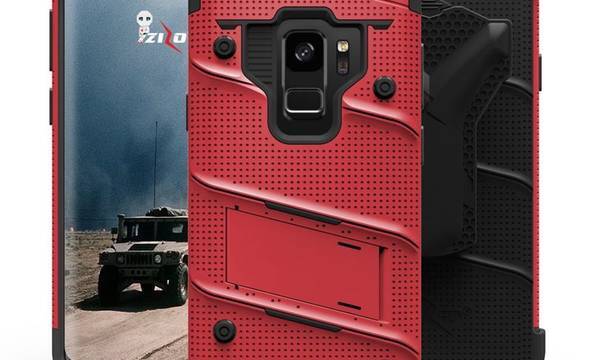 Zizo Bolt Cover - Pancerne etui Samsung Galaxy S9 ze szkłem 9H na ekran + podstawka & uchwyt do paska (Red/Black) - zdjęcie 7
