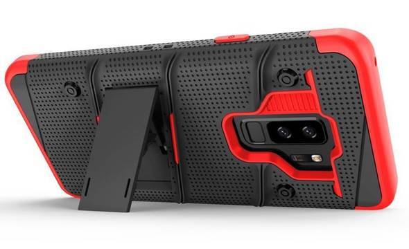 Zizo Bolt Cover - Pancerne etui Samsung Galaxy S9+ ze szkłem 9H na ekran + podstawka & uchwyt do paska (Black/Red) - zdjęcie 4