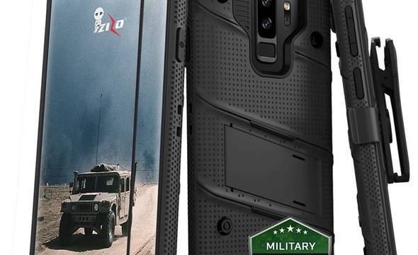 Zizo Bolt Cover - Pancerne etui Samsung Galaxy S9+ ze szkłem 9H na ekran + podstawka & uchwyt do paska (Black/Black) - zdjęcie 1