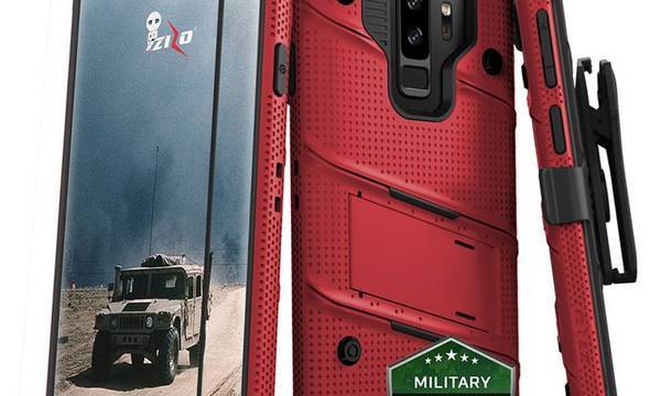 Zizo Bolt Cover - Pancerne etui Samsung Galaxy S9+ ze szkłem 9H na ekran + podstawka & uchwyt do paska (Red/Black) - zdjęcie 1