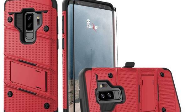 Zizo Bolt Cover - Pancerne etui Samsung Galaxy S9+ ze szkłem 9H na ekran + podstawka & uchwyt do paska (Red/Black) - zdjęcie 3