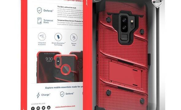 Zizo Bolt Cover - Pancerne etui Samsung Galaxy S9+ ze szkłem 9H na ekran + podstawka & uchwyt do paska (Red/Black) - zdjęcie 10