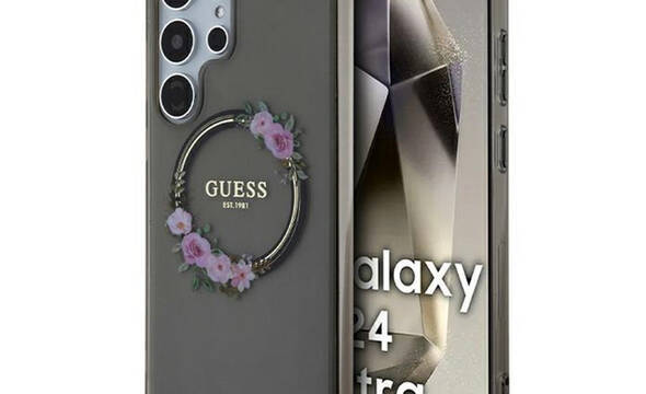 Guess IML Flowers Wreath MagSafe - Etui Samsung Galaxy S24 Ultra (czarny) - zdjęcie 1