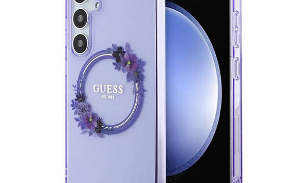 Guess IML Flowers Wreath MagSafe - Etui Samsung Galaxy S24+ (fioletowy) - zdjęcie 1