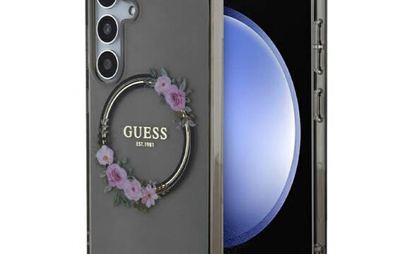 Guess IML Flowers Wreath MagSafe - Etui Samsung Galaxy S24 (czarny) - zdjęcie 1