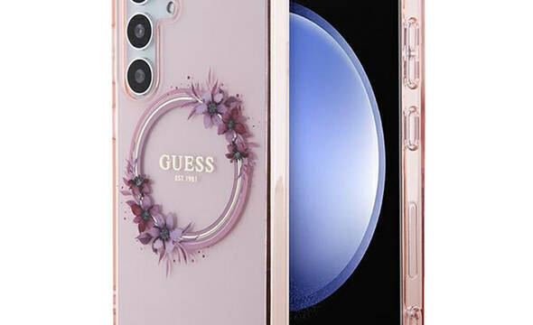 Guess IML Flowers Wreath MagSafe - Etui Samsung Galaxy S24 (różowy) - zdjęcie 1