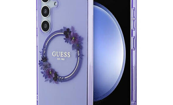 Guess IML Flowers Wreath MagSafe - Etui Samsung Galaxy S24 (fioletowy) - zdjęcie 1