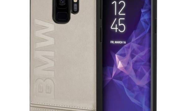 BMW Signature Logo Imprint Case - Skórzane etui Samsung Galaxy S9 z wytłaczanym logo BMW (szarobrązowy) - zdjęcie 1