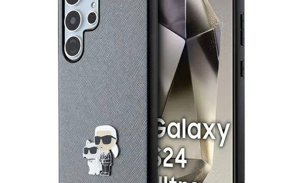 Karl Lagerfeld Saffiano Karl & Choupette Metal Pin - Etui Samsung Galaxy S24 Ultra (szary) - zdjęcie 1