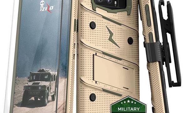 Zizo Bolt Cover - Pancerne etui Samsung Galaxy Note 8 (2017) ze szkłem 9H na ekran + podstawka & uchwyt do paska (Desert Tan/Camo Green) - zdjęcie 1