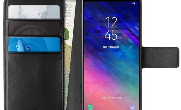 PURO Booklet Wallet Case - Etui Samsung Galaxy A6+ (2018) z kieszeniami na karty + stand up (czarny) - zdjęcie 1