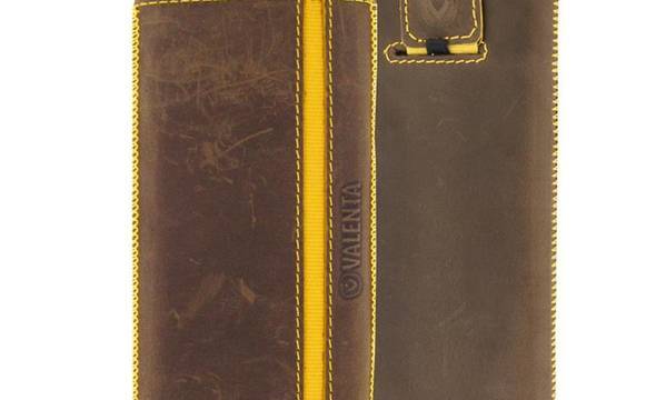 Valenta Pocket Stripe Vintage - Skórzane etui wsuwka Samsung Galaxy S5, Sony Xperia Z i inne (brązowy) - zdjęcie 2
