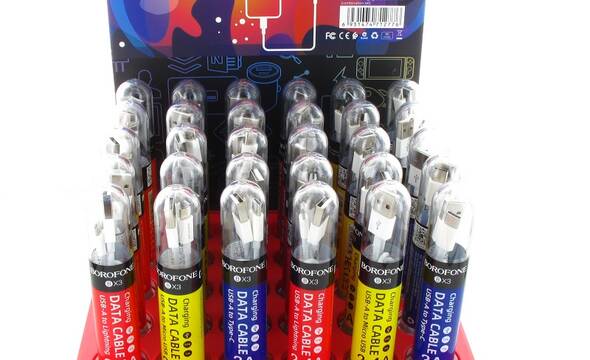 Borofone - zestaw kabli zapakowanych w tuby, na stojaku nablatowym 30 szt. - zdjęcie 1