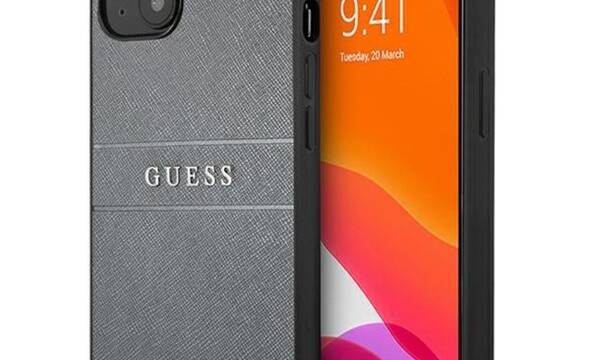Guess Saffiano Metal Logo Stripes - Etui iPhone 13 mini (szary) - zdjęcie 1
