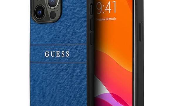 Guess Saffiano Metal Logo Stripes - Etui iPhone 13 Pro (niebieski) - zdjęcie 1