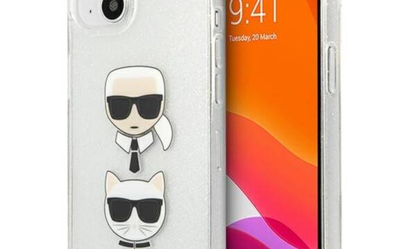 Karl Lagerfeld Glitter Karl & Choupette Head - Etui iPhone 13 mini (srebrny) - zdjęcie 1