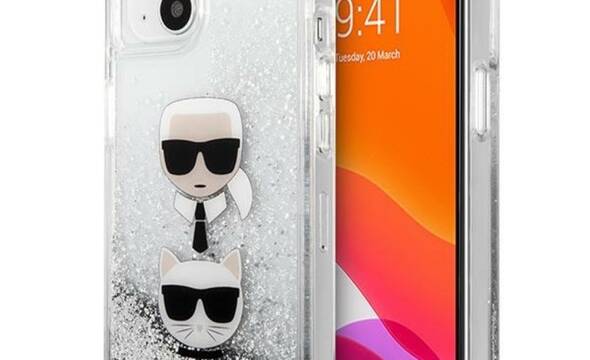 Karl Lagerfeld Liquid Glitter Karl & Choupette Head - Etui iPhone 13 mini (srebrny) - zdjęcie 1