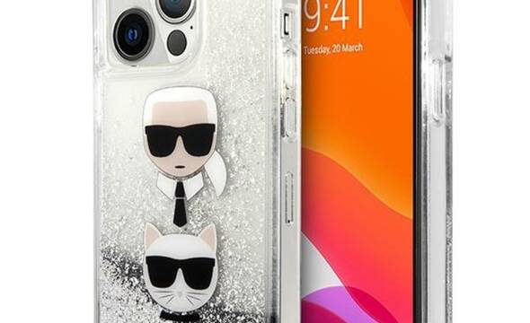 Karl Lagerfeld Liquid Glitter Karl & Choupette Head - Etui iPhone 13 Pro Max (srebrny) - zdjęcie 1