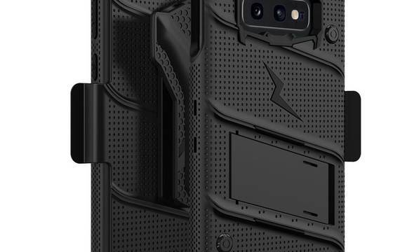 Zizo Bolt Cover - Pancerne etui Samsung Galaxy S10e ze szkłem 9H na ekran + podstawka & uchwyt do paska (Black/Black) - zdjęcie 1