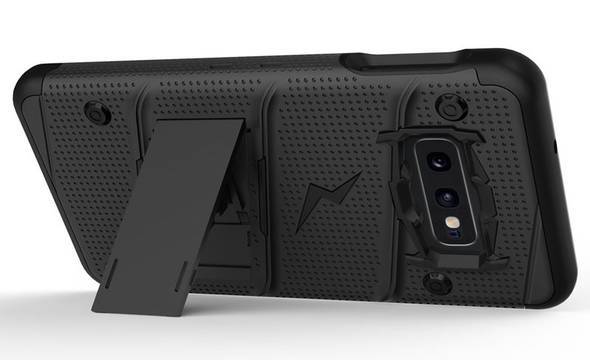 Zizo Bolt Cover - Pancerne etui Samsung Galaxy S10e ze szkłem 9H na ekran + podstawka & uchwyt do paska (Black/Black) - zdjęcie 2