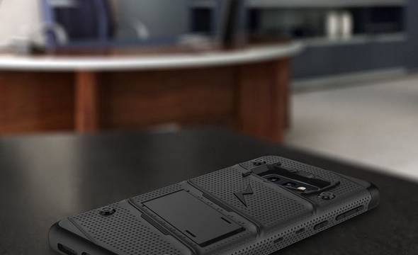 Zizo Bolt Cover - Pancerne etui Samsung Galaxy S10e ze szkłem 9H na ekran + podstawka & uchwyt do paska (Black/Black) - zdjęcie 5