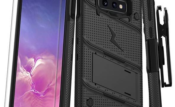 Zizo Bolt Cover - Pancerne etui Samsung Galaxy S10e ze szkłem 9H na ekran + podstawka & uchwyt do paska (Black/Black) - zdjęcie 6
