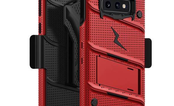 Zizo Bolt Cover - Pancerne etui Samsung Galaxy S10e ze szkłem 9H na ekran + podstawka & uchwyt do paska (Red/Black) - zdjęcie 4