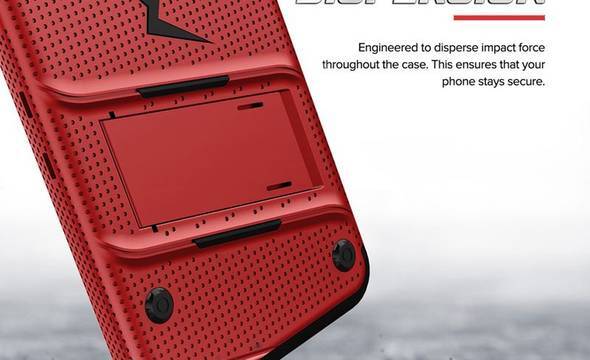 Zizo Bolt Cover - Pancerne etui Samsung Galaxy S10e ze szkłem 9H na ekran + podstawka & uchwyt do paska (Red/Black) - zdjęcie 9