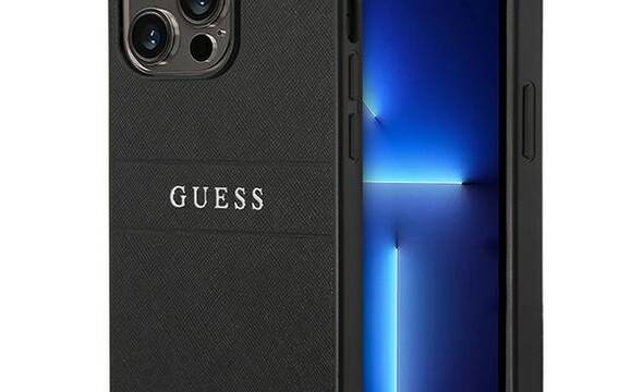 Guess Saffiano Metal Logo Stripes - Etui iPhone 14 Pro (czarny) - zdjęcie 1