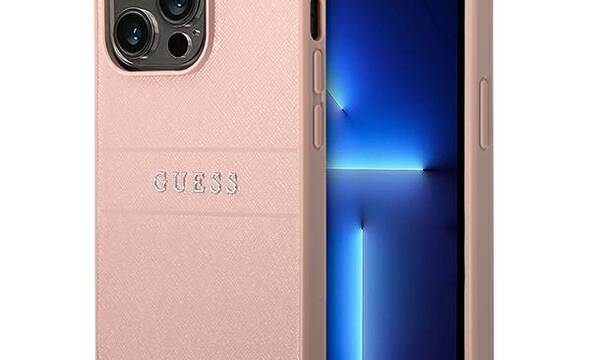 Guess Saffiano Metal Logo Stripes - Etui iPhone 14 Pro (r - zdjęcie 1
