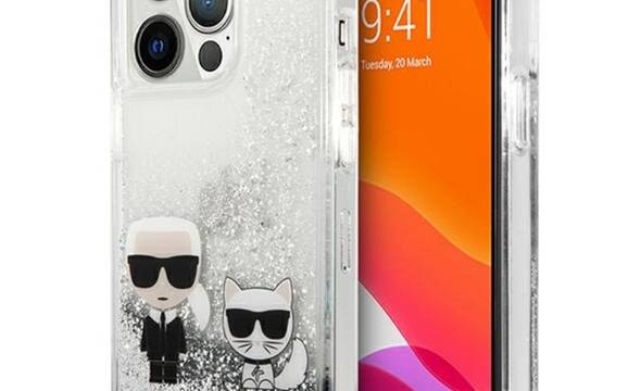 Karl Lagerfeld Liquid Glitter Karl & Choupette - Etui iPhone 13 Pro (srebrny) - zdjęcie 1