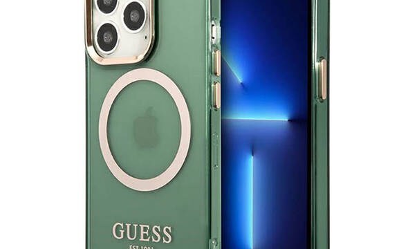 Guess Gold Outline Translucent MagSafe - Etui iPhone 13 Pro (zielony) - zdjęcie 1