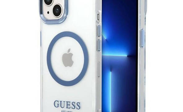 Guess Metal Outline Magsafe - Etui iPhone 14 Plus (przezroczysty / niebieski) - zdjęcie 1