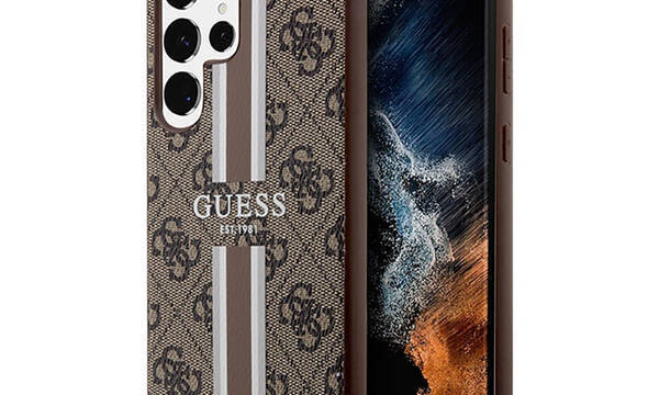 Guess 4G Printed Stripe - Etui Samsung Galaxy S23 Ultra (bršzowy) - zdjęcie 1