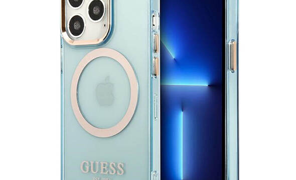 Guess Gold Outline Translucent MagSafe - Etui iPhone 13 Pro (niebieski) - zdjęcie 1