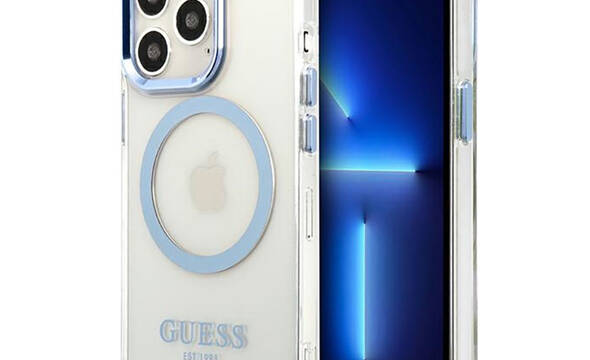 Guess Metal Outline Magsafe - Etui iPhone 13 Pro (przezroczysty / niebieski) - zdjęcie 1