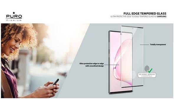 PURO Premium Full Edge Tempered Glass Case Friendly - Szkło ochronne hartowane na ekran Samsung Galaxy Note 10 (czarna ramka) - zdjęcie 3
