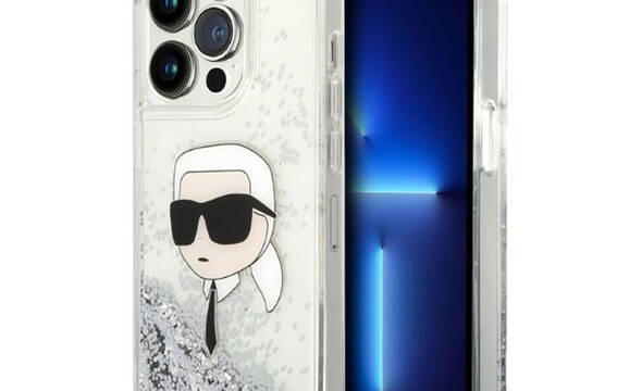 Karl Lagerfeld Liquid Glitter NFT Karl's Head - Etui iPhone 14 Pro (srebrny) - zdjęcie 1