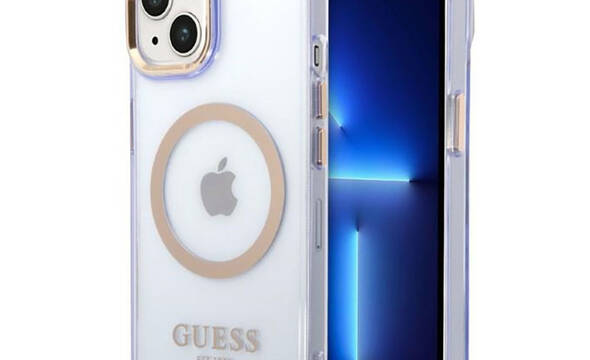 Guess Gold Outline Translucent MagSafe - Etui iPhone 14 (fioletowy) - zdjęcie 1