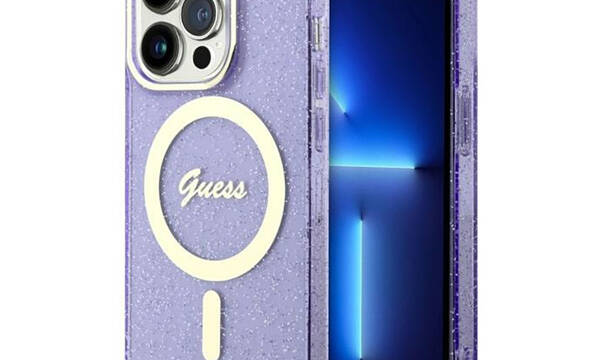 Guess Glitter Gold MagSafe - Etui iPhone 14 Pro (Purpurowy) - zdjęcie 1