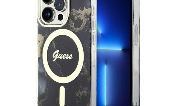 Guess Golden Marble MagSafe - Etui iPhone 14 Pro (Czarny) - zdjęcie 1